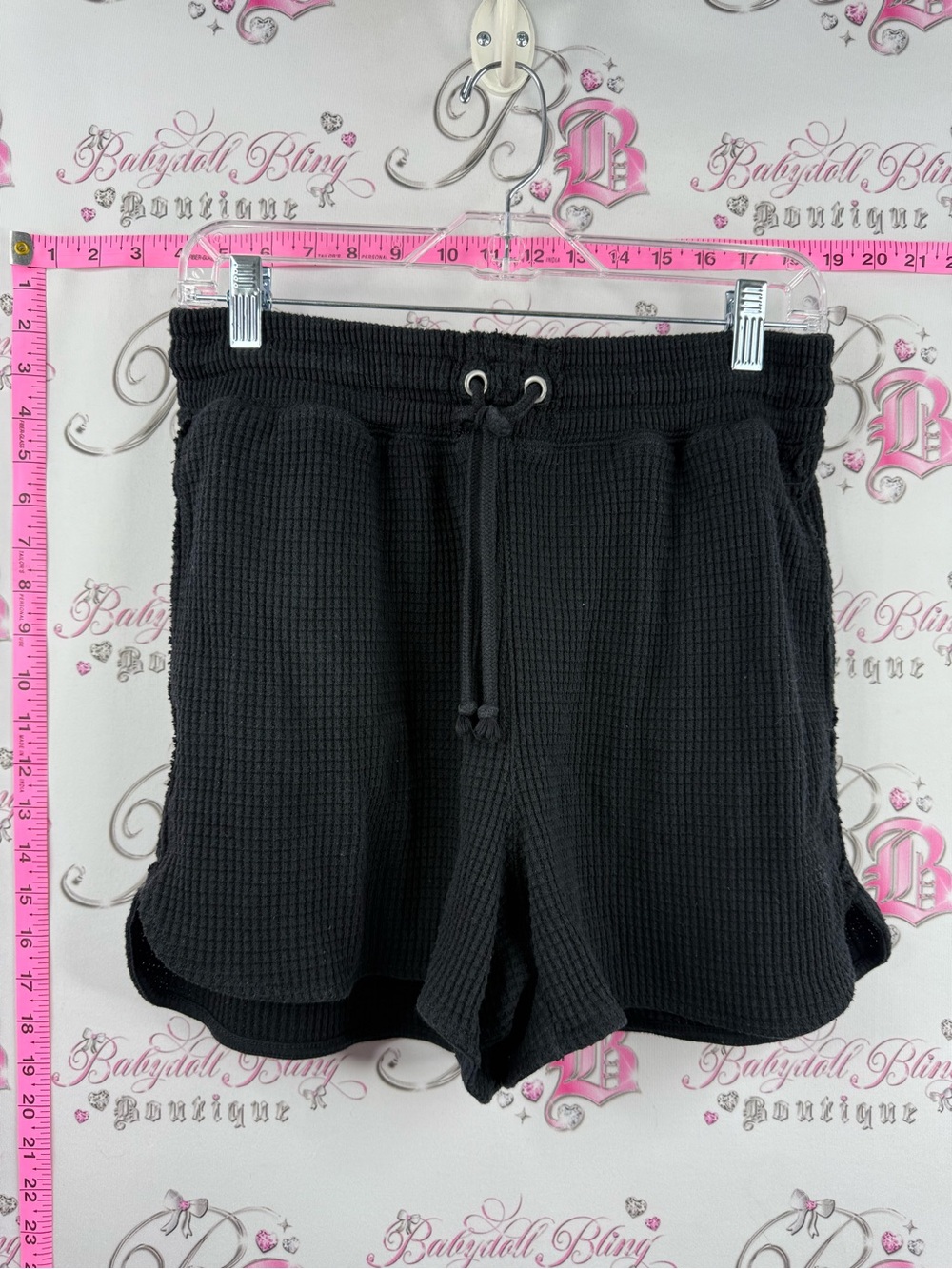 aerie shorts thermal Black Waffle-Knit Drawstring Athletic Shorts